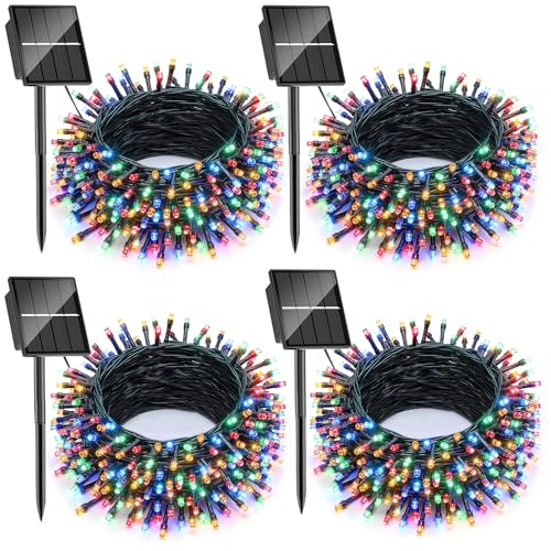 SOLARBABY Guirlandas luzes solares exteriores, 4 x 11,5 m 100 LED luzes de Natal exterior solares 8 modo, IP65 impermeável cores Natal corrente de luzes solares para exteriores jardim da árvore Xmas