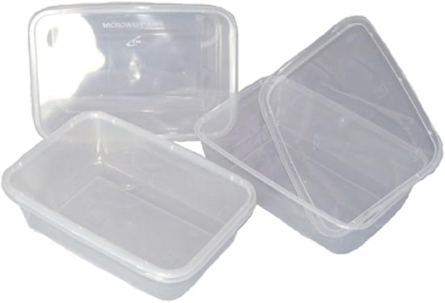 50 Clear Plastic 650ml Microwave/Freezer Safe Food Containers Size 170 x 120 x 45mm 650cc Reuseable Liquid Takeaway Storage Boxes + Lids