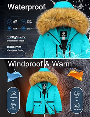 GEMYSE Girl's Waterproof Ski Snow Jacket Fleece Windproof Winter Jacket with Hood 5 51uS5bZioQL. AC