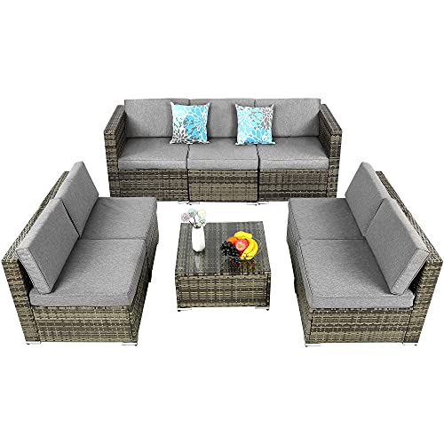 YITAHOME Patio Furniture Set, 8 Piece Outdoor Sectional Sofa Furniture Sets, PE Wicker Conversation Set with Rattan Coffee Table & Cushions for Lawn Backyard Garden Porch, Gray Gradient