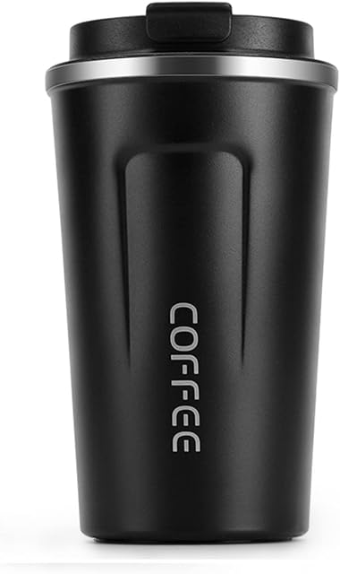 Coffee Cup, Travel Mug Insulated & Reusable Thermal Stainless Steel Eco-Friendly with Lid for Hot & Cold Drinks 380ml (Black)