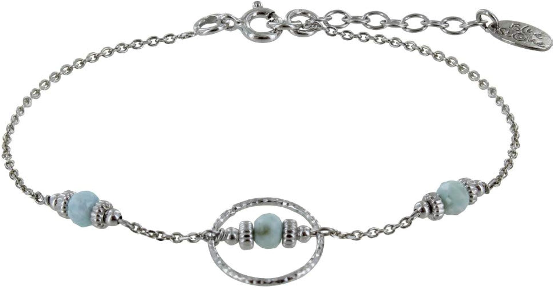LES POULETTES BIJOUX - Pulsera De Plata Rodio Siete Pequeñas Perlas De Larimar Facetas : Stéphanie Ducauroix