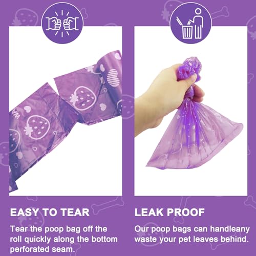 Image of Dog Poop Bags 300 Count, Thick Leak-Proof Scented Dog Waste Bags, Easy Tear & Universal Fit for Small /Medium /Large Dogs (Purple)