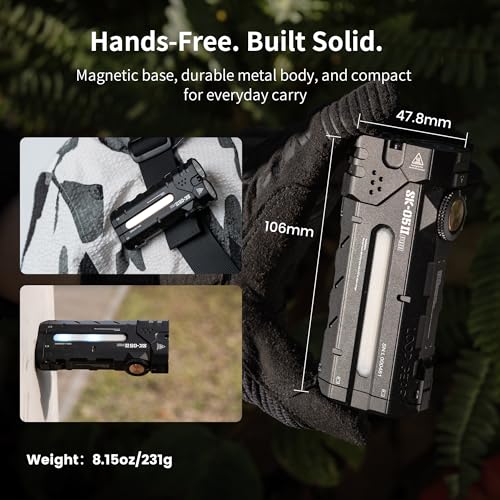 Image of LOOP GEAR SK05 Pro 2 High Lumens EDC Flashlight with 5000LM & 410M | Rechargeable Flat Flashlight with 8000mAh Battery,Powerful LED Light with Magnetic & Clip,Strobe /SOS for Camping Survival