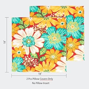 Magpie Fabrics Pack of 2 Outdoor Waterproof Throw Pillow Covers 18 x 18 Inch, Decorative Cushion Sham Pillowcase Shell for Garden Patio Balcony(Embry Red Hibiscus) Magpie Fabrics Pack of 2 Outdoor Waterproof Throw Pillow Covers 18 x 18 Inch Decorative Cushion Sham Pillowcase Shell for Garden Patio BalconyEmbry Red Hibiscus