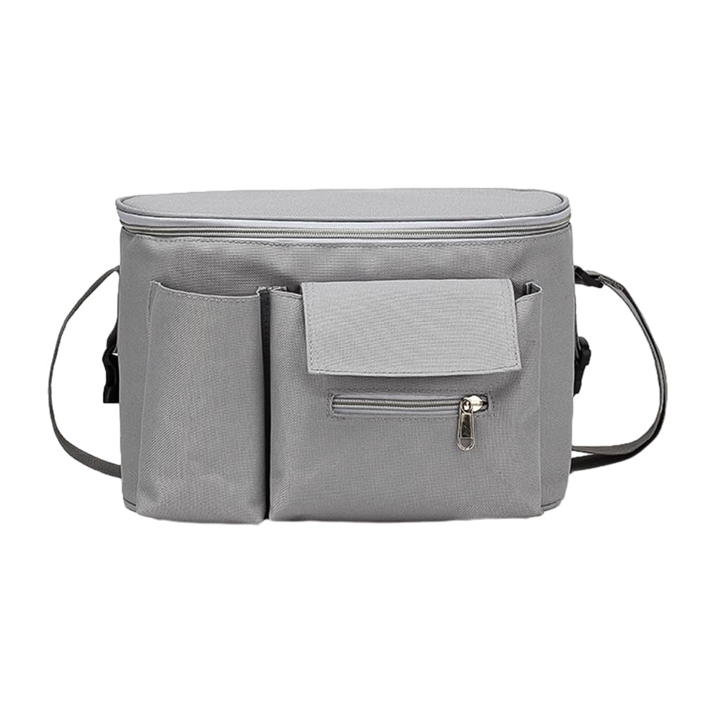 Hiseng Pram Bag Pram Accessories with Cup Holders, Universal Pram Organiser Multifunctional Buggy Bag, Pram Organiser Bag for Diaper Storage, Baby Bottle & Toys Fits (Minimalist Gray,31x15x20cm)
