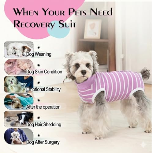 Image of Dog Surgery Recovery Suits, Sleeveless Dog Recovery Suit Female, E-Collar & Cone Alternative Surgical Suit for Small and Medium Dogs After Surgery, Striped Dog Onesie Pajamas