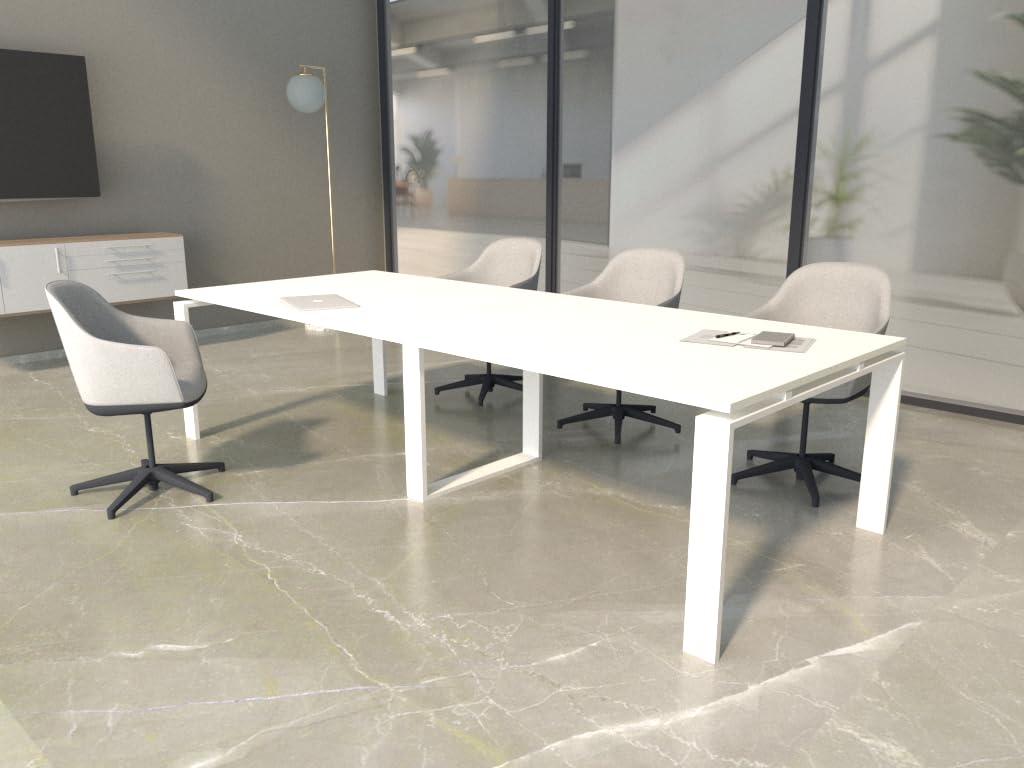 Mesa de 240x100 con Estructura metálica Marco Abierto Blanco y Tablero melaminado Ideal para Sala de Juntas, reuniones, conferencias (White)