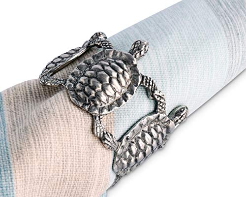 Vagabond House Sea Turtle Napkin Rings Ocean Tableware (Sold As Single Ring) Artisan Crafted Designer Ring 2.25 Inch Diameter #TOP5