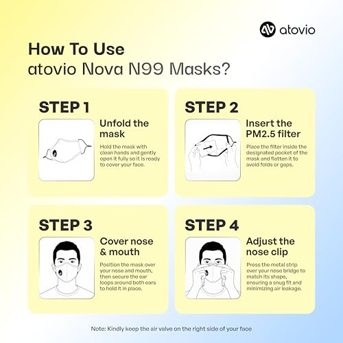 Image of atovio Nova N99 Anti-Pollution Face Mask with 8 Replaceable Carbon Filters for Kids, Washable & Reusable Respirator Mask with Breathable Air Valve for Children|6 Layer Filtration
