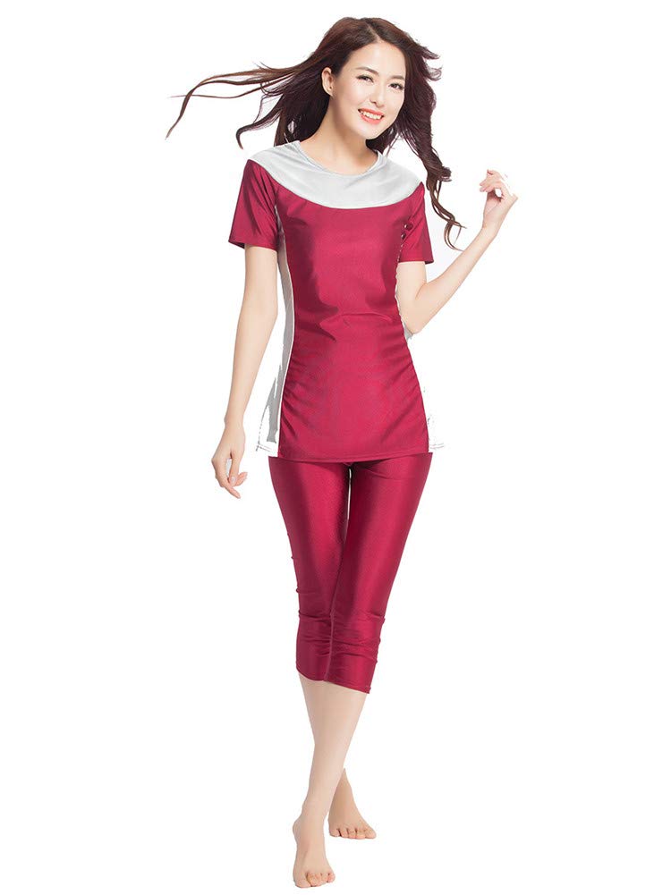 KXCFCYS Surfing Suit Short Sleeve Swimsuit Modesty Swimming Costume Modest Swimwear Bikinis Red