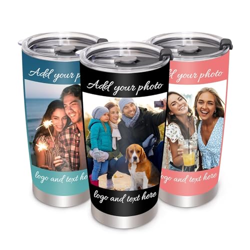 Custom Stainless Steel Coffee Travel Mugs: Personalize Your Daily Brew 8 Customizedbee Personalized Tumbler with Picture Name Text Logo, 20oz Stainless Steel Custom Travel Coffee Mug Cup | Birthday Graduation Wedding Appreciation Personalized Gifts for Mom Dad Teacher