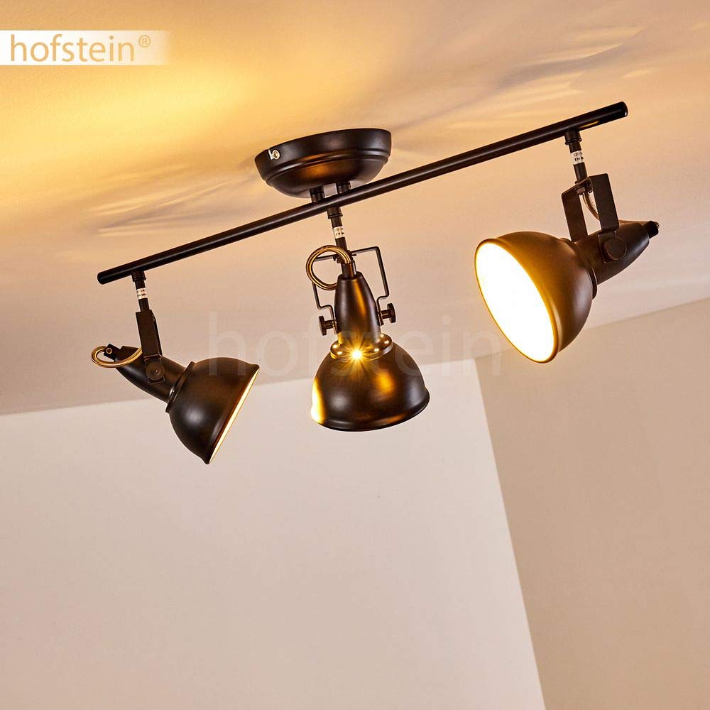 Lámpara de techo Tina, lámpara de techo metálica en negro/oro, 3 luces, con focos ajustables, casquillo 3 x E14, foco de diseño retro/vintage, sin bombilla(s)