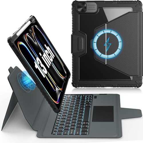 Nillkin for iPad Pro 13 Inch Magic Keyboard Case (M5,2025,M4, 2024), iPad Pro 13 Magnetic M5 Case with Detachable Backlit Keyboard, Pencil Holder/Touchpad/Slide Camera Cover/Adjustable Stand, Black