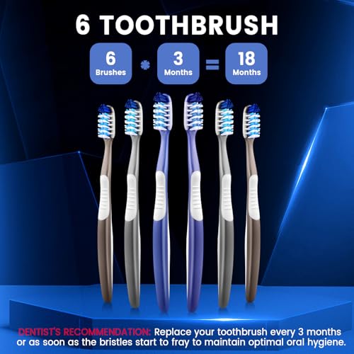 Image of Fremouth Soft Toothbrushes for Adults, Soft Rounded Bristles, Built in Gum Stimulators, 6 Count