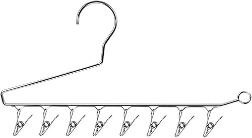 Pants Hangers Space Saving, Stainless Steel Non Slip Z Type Space Saving Open Ended Closet Trouser Rack Organizer with 8 Clip, Trouser Rack