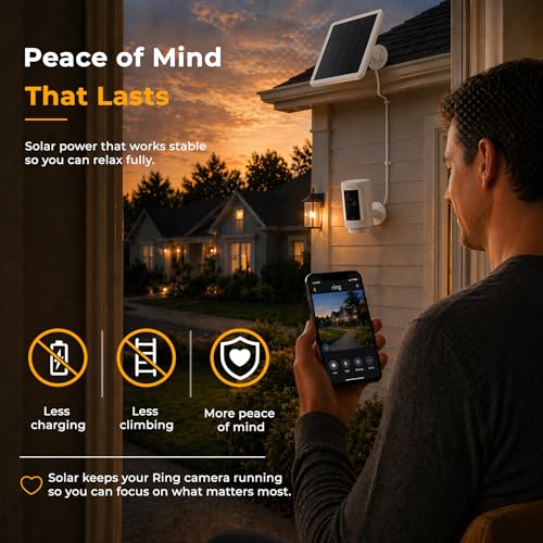 Image of 8W Solar Panel for Ring Camera, Solar Panel Charger Compatible with Ring Stick Up Cam Battery, Spotlight Cam Battery, Includes Barrel Plug to USB-C Adapter, IP65 Waterproof, 10ft Cable(4-Pack, White)