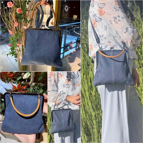 Denim Crossbody Tote Bags For Women, Mini Blue Denim Totebag Kiss Lock Purses And Handbags Accessories2