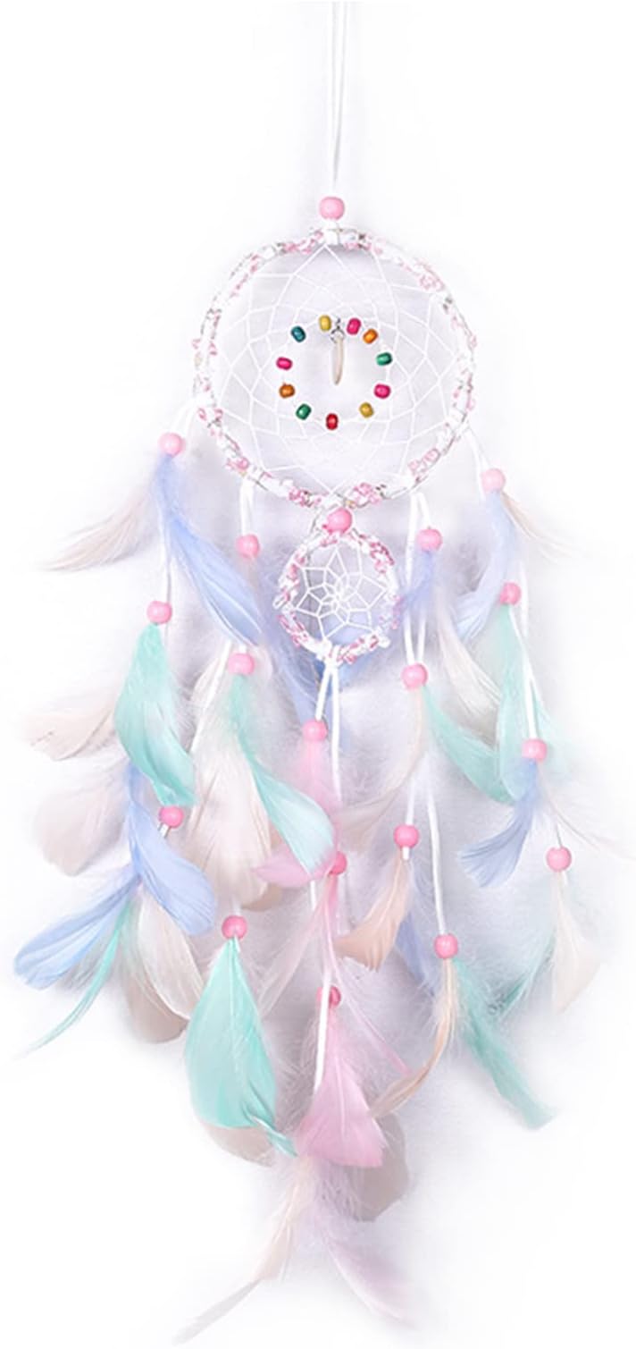 Dream Catcher, Half Circle Moon Dream Catchers with Feathers Handmade Fairy Dreamcatcher Indian Style Hanging Wall Decor for Living Room, Bedroom, Dormitory (Colorful)