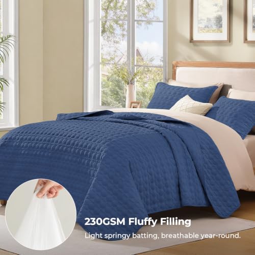 Image of Litanika King Quilt Bedding Set, 3 Pieces Blue Bedspreads & Coverlets Set | Cloud-like Soft, Breathable, lightweight, All-Season, Multi-Scenario, Machine Washable