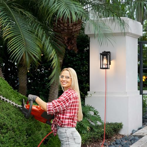 Image of mirrea 11 inch Classic Outdoor Wall Sconce with Built-in GFCI Outlet 1 Light in Matte Black Rectangular Metal Frame and Clear Glass Shade Waterproof Porch Light Patio Light (Pack of 2)