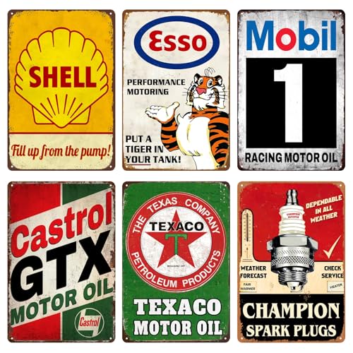 Set aus 6 Retro-Garagen-Tin-Schildern - Vintage Metallschilder zur...