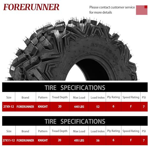 Image of FORERUNNER 27x9-12 & 27x11-12 ATV Tires, All Terrain (Pack of 4, Tubeless) | FORERUNNER 6PR 27x9-12 & 27x11-12 ATV UTV Trail Sand Mud Off-Road Tires