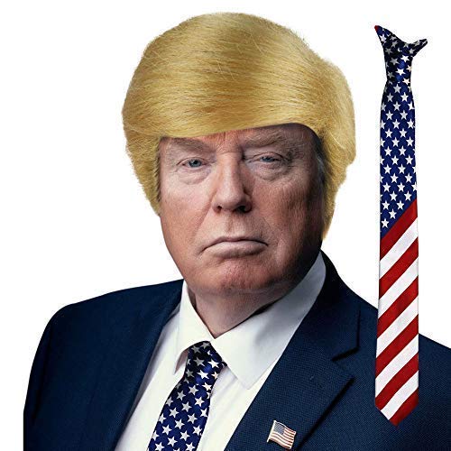 Robelli Blonde USA President Wig With Stars & Stripes Tie Set, Blonde, Blue, Red