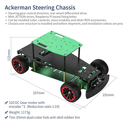 Yahboom Robot Car Chassis Ackerman Steering Chassis 520 Coded Geared Motor DIY Platform Kit for Arduino Raspberry Electronic Competition Remote Control RC Toy for Teen Maker(Ackerman Steering Chassis) - Thumbnail 2