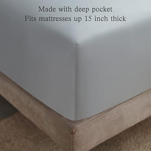 Miniatura 4 de Juego de sábanas de lujo de 100 % bambú, sábanas refrescantes divididas tamaño King dividido de 34 pulgadas desde la parte superior, con bolsillo