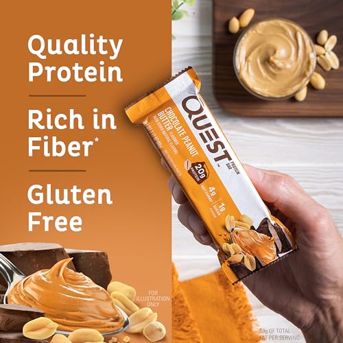 Quest Nutrition Chocolate Peanut Butter Bars, 20g Protein, 1g Sugar, 4g Net Carb, Gluten Free, Keto Friendly, 12 Count - Image 4