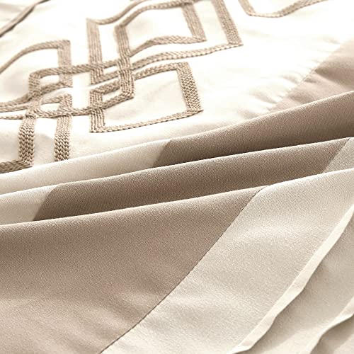 Chezmoi Collection ARIEL-COM-TAUPE-CAL KING Ariel 7-Piece Taupe Geometric Chenille Embroidery Pleated Striped Comforter Bedding Set thumb #5