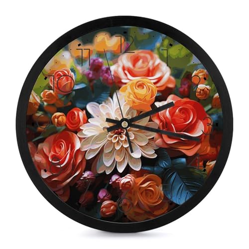 Horloge murale numérique à fleurs colorées grand format lisible