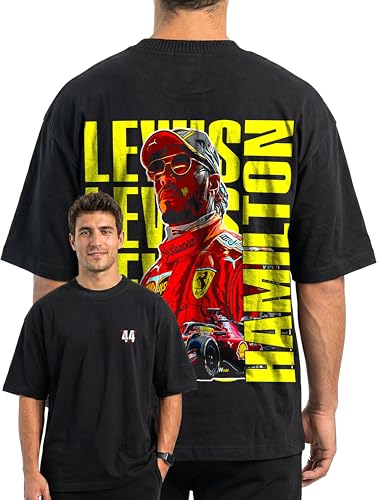 Image of Men's Cotton Oversized T-Shirt - Relaxed Fit Half Sleeve F1 Graphic Print Tee for Streetwear & Casual Outings - Black