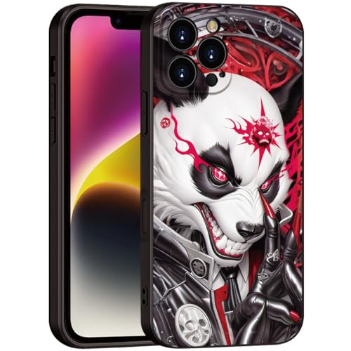 Printed with Panda for iPhone 16 pro max case, Dark Mechanical Panda Unique Silicone Soft Shockproof Phone Case - Fierce Tattoos, Trendy Choice (A1-Cool Pandas)