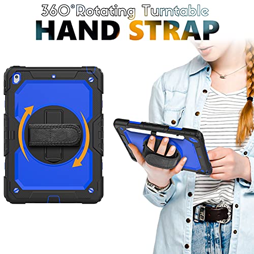 SIBEITU Case Compatible with iPad 9th/8th/7th Generation with Screen Protector Pen Holder, iPad Case 10.2 Inch, Heavy Duty Protection Cover W/Stand Hand Shoulder Strap for iPad A2602 A2197
