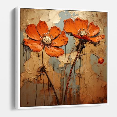 tabloshop Impresión digital en lienzo para pared con amapolas naranjas (marco blanco, 40 x 40 cm)