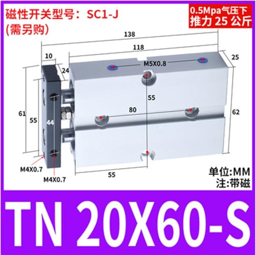 Cilindro magnético TN20X60S de doble efecto para un control lineal preciso 3