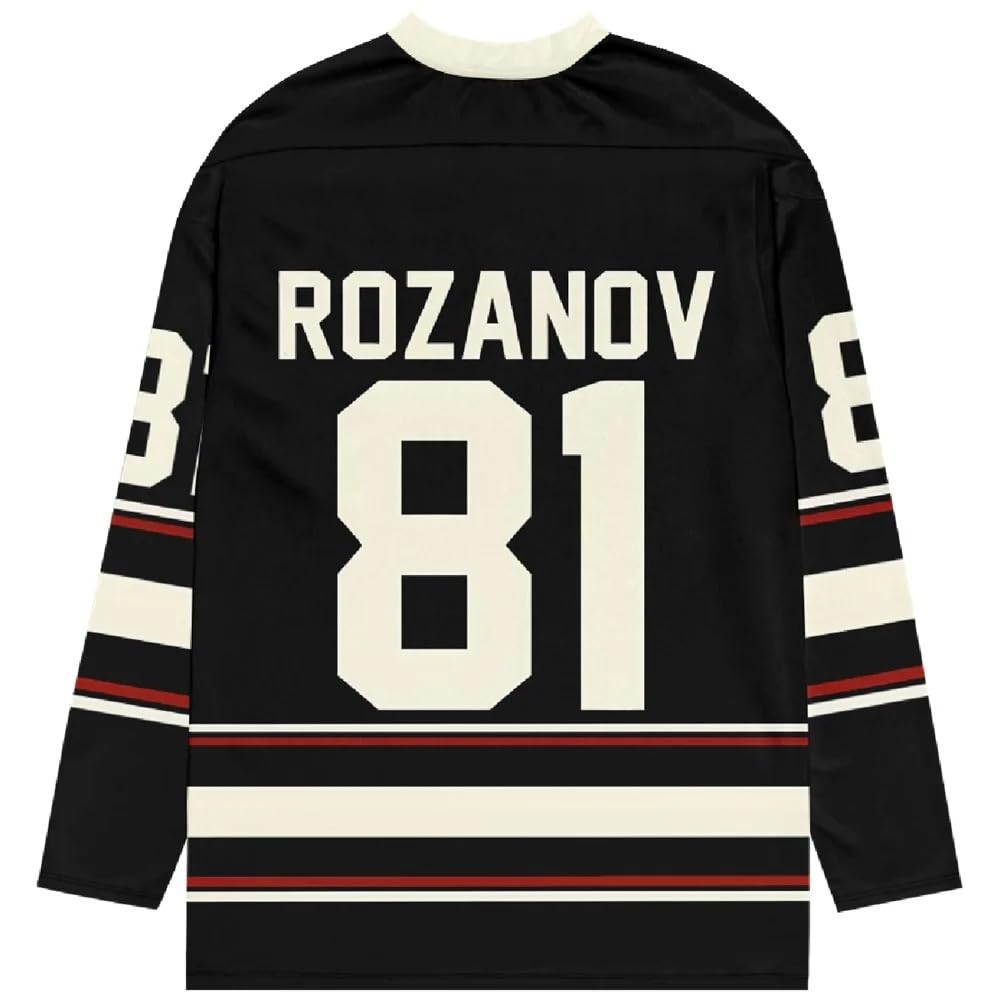Heated Rivalry Merch Rozanov 81 Hockey Maglia nera - Maglia unisex a maniche lunghe con scollo a V per fan della serie TV