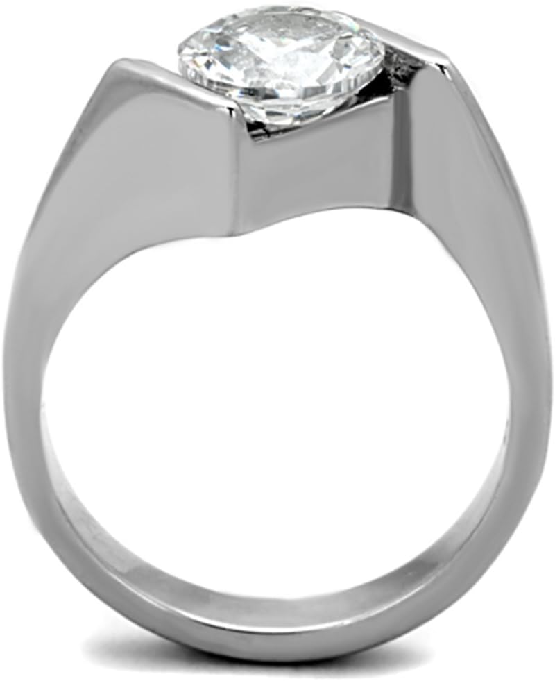 Marimor Jewelry 2.04 Carat Round Cut Cubic Zirconia Stainless Steel Engagement Ring Women's Size 5-10