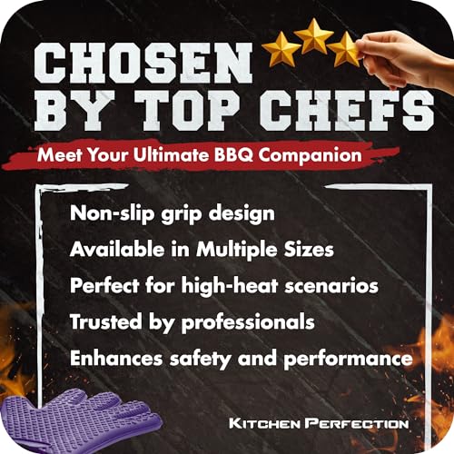 Image of KITCHEN PERFECTION S Silicone Smoker Oven Gloves -Extreme Heat Resistant BBQ Gloves -Handle Hot Food Right on Your Grill Fryer Pit|Waterproof Oven Mitts |Superior Value Set+3 Bonuses