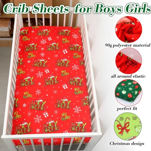 Image of Vitalcozy 4 Pcs Green Christmas Crib Sheet for Standard Nursery Decor