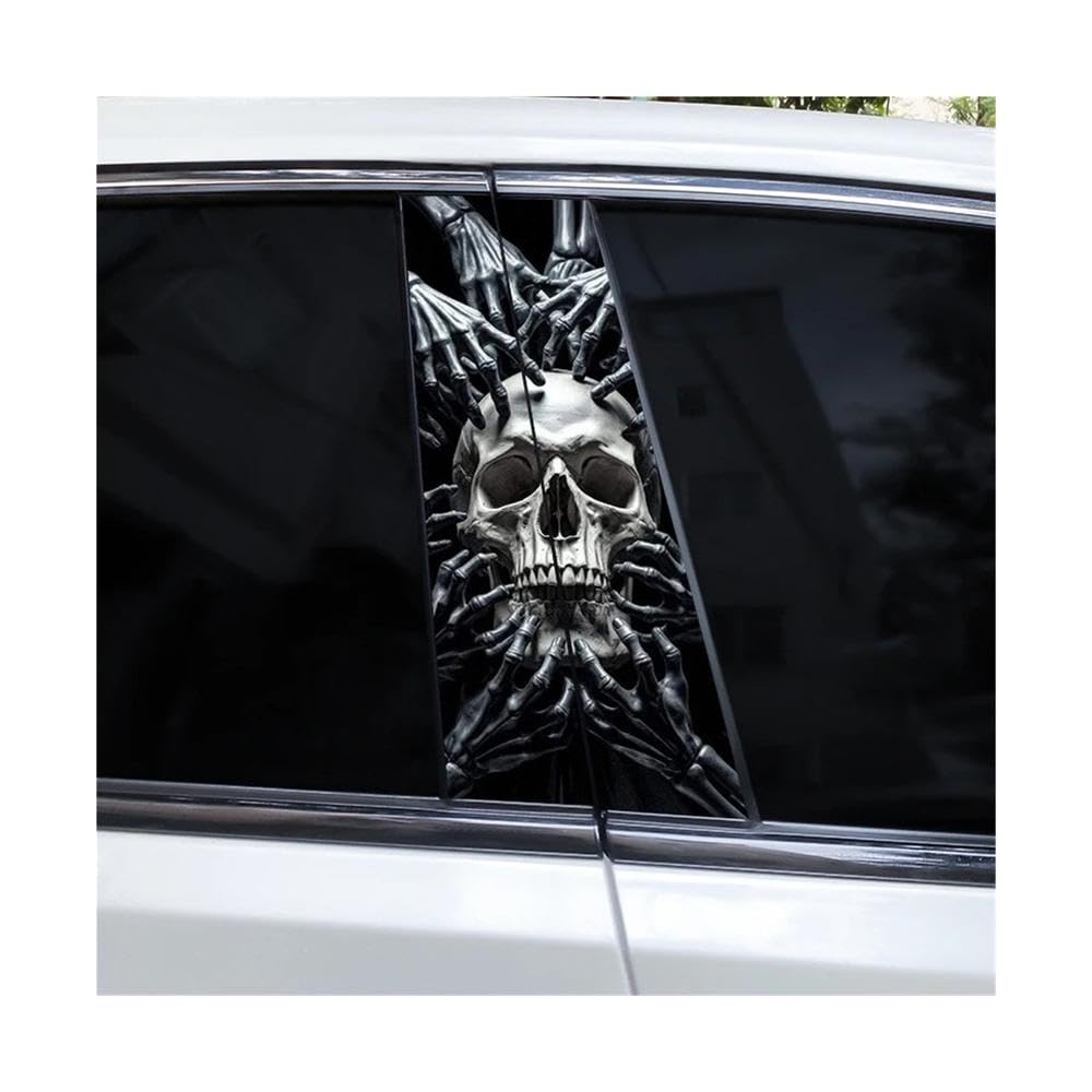 Bertdcx G 2Pcs Horror Stickers Skull Car Window Pillar Stickers Cover Scratch Vinyl Auto Parts(G)