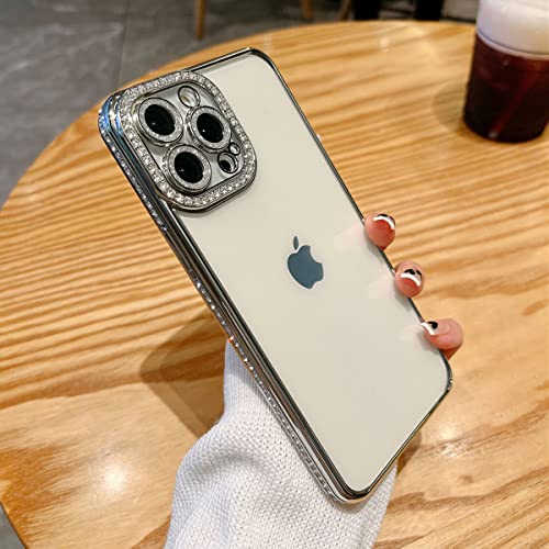 Amazfccy 6.7'' Glitter Plating, Cute Luxury Bling Rhinestones Diamond Soft Bumper Clear Transparent Tpu Thin Lightweight Case For Apple Iphone 14 Pro Max 6.7 Inch 2022 (Silver) #TOP5