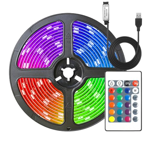 Valletock USB LED Strip Light, 16 Colours, 4 Modes, Dimmable with Remote, 5050 RGB LED Strip Light for Room, Party, Kitchen, PC Decorations (1m)