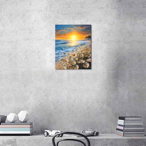 TFIAVSIN Adult Paint by Numbers Flowers Beach Sunset Kit