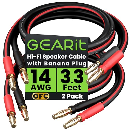 GEARit Lautsprecherkabel mit Bananensteckern, 14 AWG, 1 m, 14 GA für HiFi-Surround-Sound, Bi-Amp, HiFi, 99,9{5064eab5f42585ee2339fdab9373d656c355ac4ee24b085d8052426dd6b641ee} OFC-Kupfer, vergoldete Spitzen, 2 Stück GEARit Lautsprecherkabel mit Bananensteckern, 14 AWG, 1 m, 14 GA für HiFi-Surround-Sound, Bi-Amp, HiFi, 99,9{5064eab5f42585ee2339fdab9373d656c355ac4ee24b085d8052426dd6b641ee} OFC-Kupfer, vergoldete Spitzen, 2 Stück