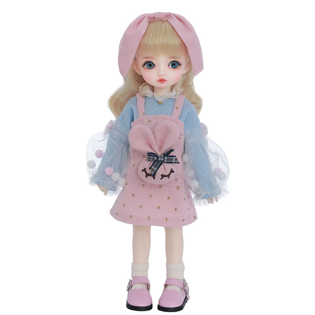 Mini 1/6 BJD Doll Resins Ball Jointed SD Doll Include Clothes Set + Shoes + Wigs + Headdress + Makeu
