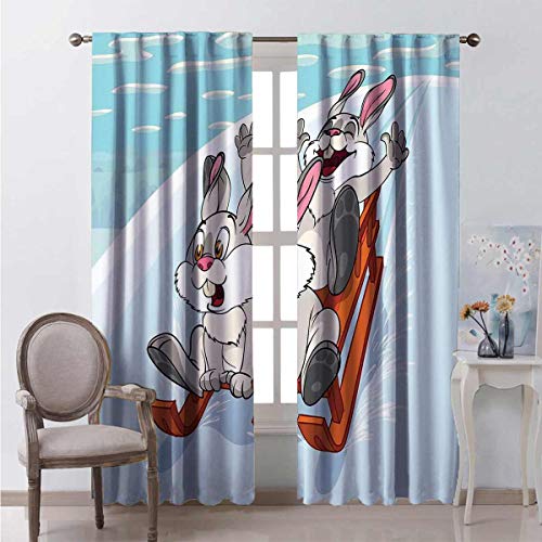 Shading Insulated Curtain Winter Wooden Sled Cartoon Soundproof Shade W84 x L84 Inch