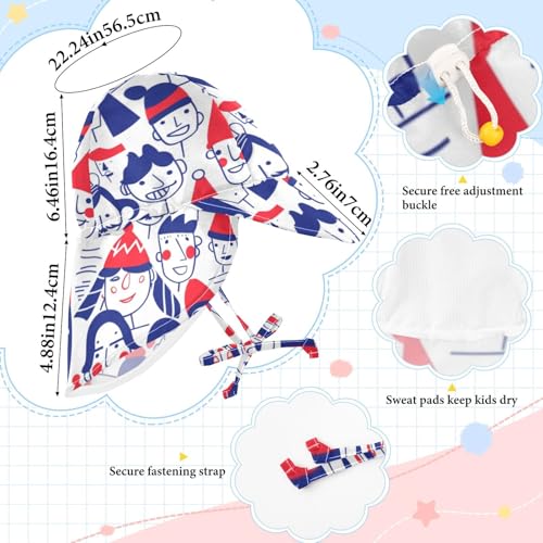 Baby Sun Hats Boy Bucket Hats Girls UPF 50+ Protection Neck Flap Traveling Swim Hat Pattern of People Happy Face Blue Red4